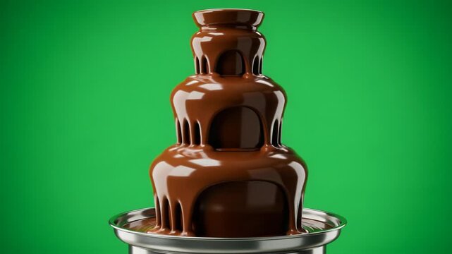 Chocolate fountain with flowing chocolate on display
