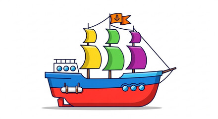 Colorful cartoon sailing ship illustration for kids children education and creative design projects one hundred