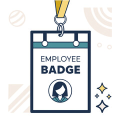 Employee Badge with Woman Silhouette and Sparkle Accents