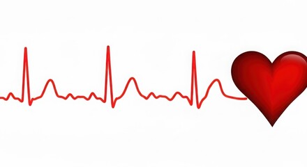 Heartbeat ekg line and red heart symbol