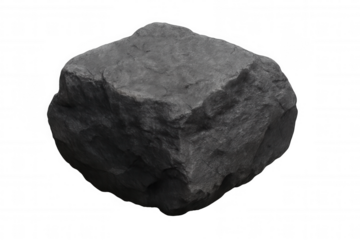 Gray rock boulder with rough texture isolated on transparent background, showing natural geology and mineral surface