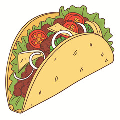 Hand- Drawn Illustration of a Loaded Taco food mexican food