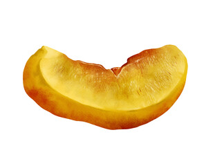 A Beautifully Placed Slice of Freshly Cut Yellow Peach on a Clean, White Background