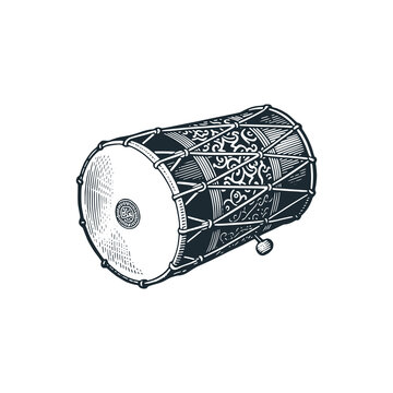A vintage davul&ndash; Black and White Icon Vector and Illustration	