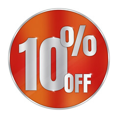 10 Percent Off Discount Sticker Icon – Red Sale Badge with Transparent Background for Promotions and Marketing