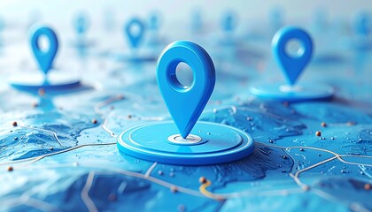 Blue location markers on a detailed map