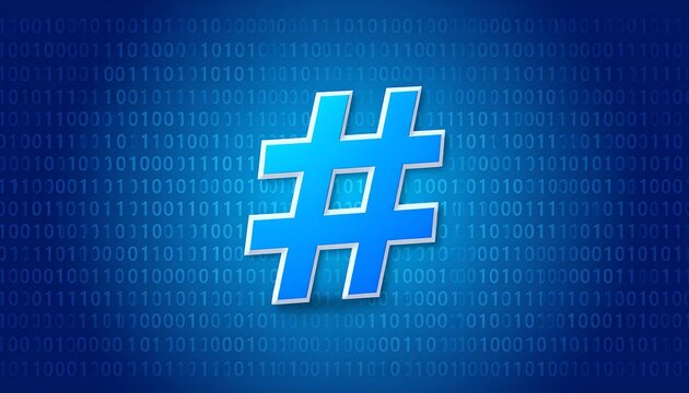 Blue hashtag on binary code background - Powered by Adobe