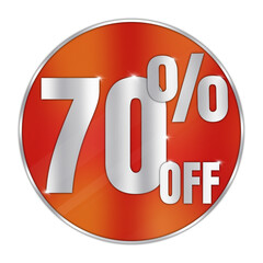 70 Percent Off Discount Sticker Icon – Red Sale Badge with Transparent Background for Promotions and Marketing