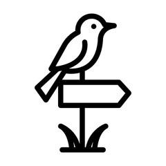 Bird on Signpost Line Icon of Birdwatching Icon Set