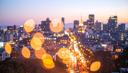 Fototapeta premium Blurred city skyline at twilight