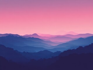 Fototapeta premium Abstract mountain range landscape with layered peaks and a pastel colored gradient sky creating a serene and minimalist background design.