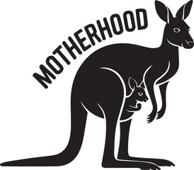 Kangaroo motherhood silhouette with baby in pouch