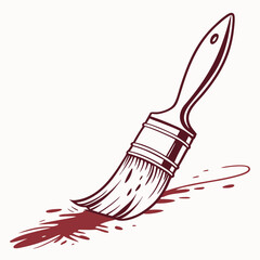 Paintbrush with Red Paint Splashes on White Background