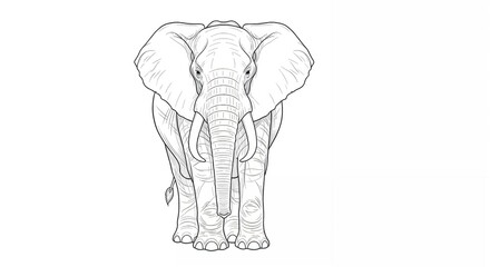 Elephant front view line drawing in black and white