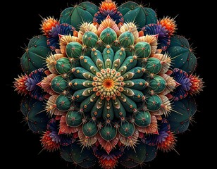 Colorful cactus mandala