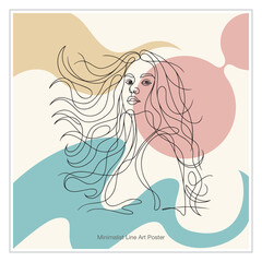 Woman with Flowing Hair Line Art. Feminime Minimalist Abstract