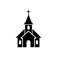 Church stands tall against a clear sky, symbolizing faith and community in a simple, minimalist style, offering a sense of peace and reverence.