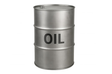 Metal oil barrel displaying oil text, representing petroleum, energy, and global industry on transparent background