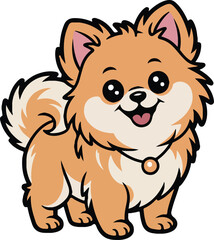 Fototapeta premium Cute Cartoon Pomeranian Puppy Illustration, Fluffy Dog Clipart, Adorable Kawaii Pet Vector Art