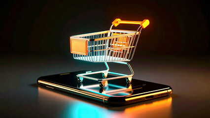 shopping cart on black background