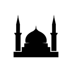 Silhouette of mosque stands tall against a white backdrop, representing faith, culture, and architectural beauty in a minimalist and symbolic way.