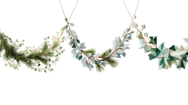 Christmas Garland Trio in Minimalist, Watercolor, and Low Poly Styles isolated on transparent background - Powered by Adobe