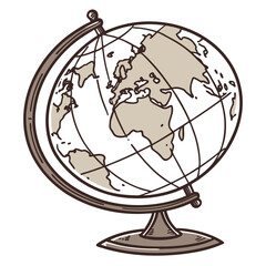 Vintage Globe With Continents and Meridians on a Stand