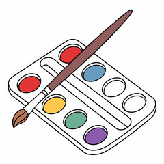 Watercolor Paint Palette and Brush on White Background