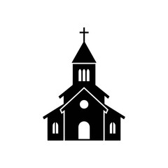 Silhouette of church stands tall against a white backdrop, representing faith, community, and traditional architecture with simple elegance.