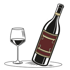 Wine Bottle and Glass on a Plate red wine beverage
