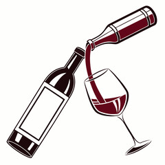 Wine Bottle Pouring Red Wine Into Glass illustration