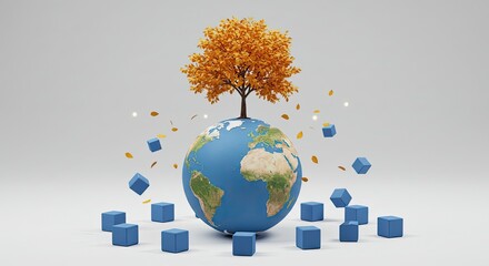 Dynamic 3D rendering of planet Earth with a vibrant tree, perfect for environmental concepts, sustainability, and global awareness campaigns, inspiring hope