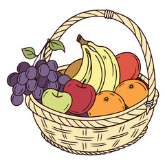 Woven basket filled with assorted fresh fruits fruit basket