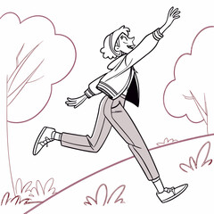 Young woman running with arms outstretched in a park