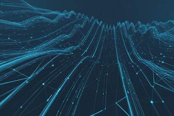 Abstract digital data stream with glowing blue lines representing network connections and information flow