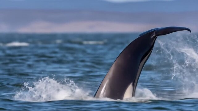 Powerful orca breaching gracefully above the ocean's surface.