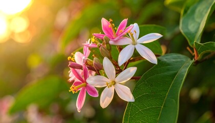 Obraz premium Beautiful Pink and White Flowers in Sunlight.