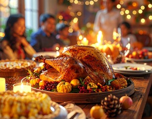 Thanksgiving Feast A Realistic 8K Autumn Holiday Gathering with Delicious Food and Family