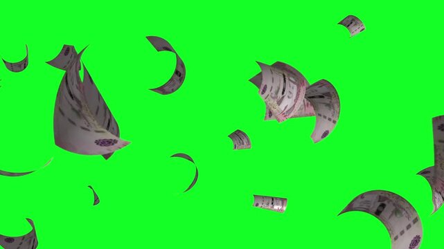 Money rain 500 riyal saudi banknotes money falling down. saudi arabia currency. 3D render. Animation. paper money bills falling. Business and finance