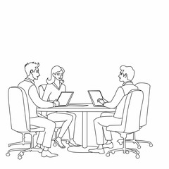 Cartoon Business Meeting Illustration – Teamwork and Brainstorming in Modern Office