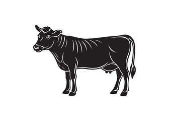 Cow silhouette vector illustration, black farm animal icon isolated on white background.