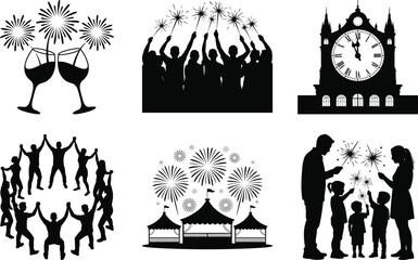 Naklejka premium New Year Party Countdown Event Silhouette Bundle Set