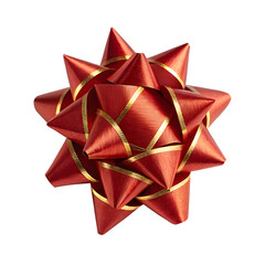 Red star gift bow ribbon isolated on white or transparent background