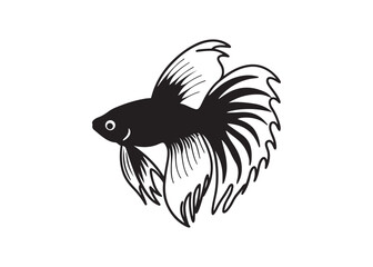 Aquarium betta fish silhouette vector Siamese fighting fish black design.