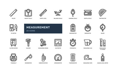 Fototapeta premium Outline measurement icons for tool equipment and calibration use