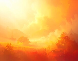 Sunset Over a Field A Dramatic Landscape in Shades of Orange and Yellow