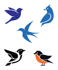 Minimalist Flat Vector Bird Logos in Modern Silhouette Design.