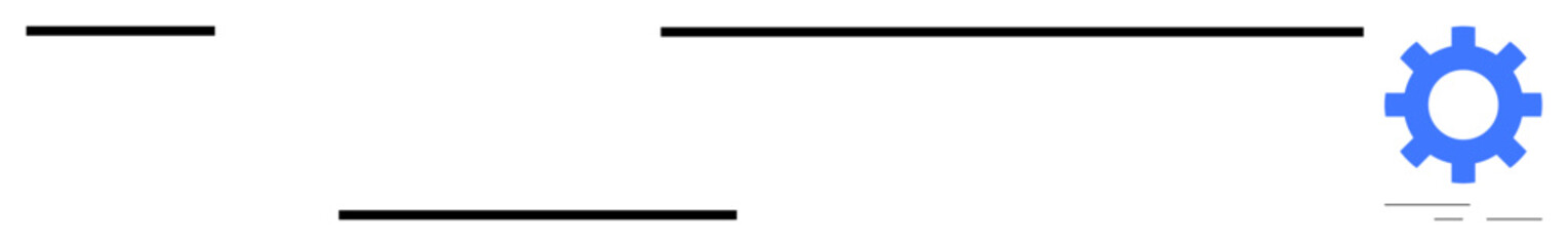 Gear icon in blue combined with bold horizontal black lines to signify workflow, systems, or connections. Ideal for process, development, automation, technology, mechanics, teamwork and business