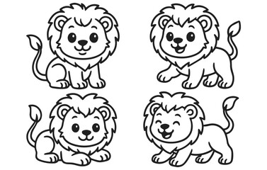 Obraz premium Cute Baby Lion Cub Cartoon Doodle Illustration Collection Isolated on Transparent Background, Generative AI
