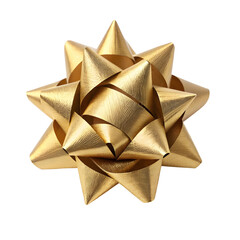 Gold star gift bow ribbon isolated on white or transparent background